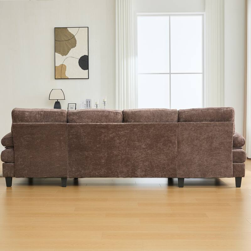 U-shaped 103.5" Chenille Sofa with Dual Chaise, Storage & Pillows, Brown