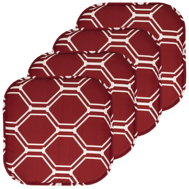 Sweet Home Collection Mirage Hexagonal Memory Foam No Slip Back Chair Pad Cushion 16" x 16" - Set of 4 - Wine/White