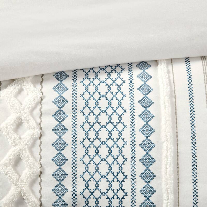 King/Cal King Cotton Printed Duvet Cover Set with Chenille