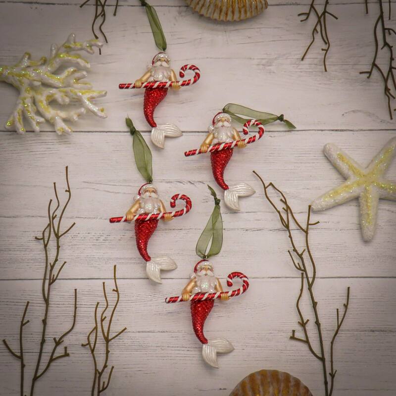 National Tree Company HGTV Home Collection Glass Santa Merman Ornaments, Set of 4 - 5 in