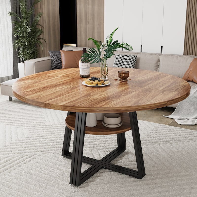 Round Dining Table for 4-6, 42" Farmhouse Kitchen Table
