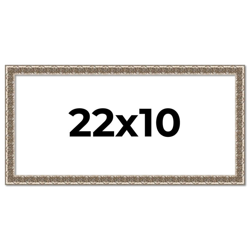 22x10 Frame Silver Versailles Ornate Solid Wood Picture Frame | 1 Inch