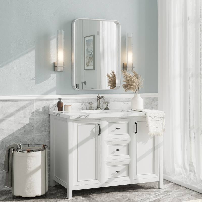 Aluminum Alloy Framed French Cleat Mounted Tempered Glass Wall Vanity Mirror