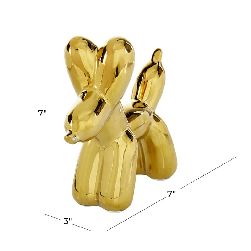 CosmoLiving by Cosmopolitan Gold Ceramic Balloon Dog Decorative Sculpture - 7 x 3 x 7