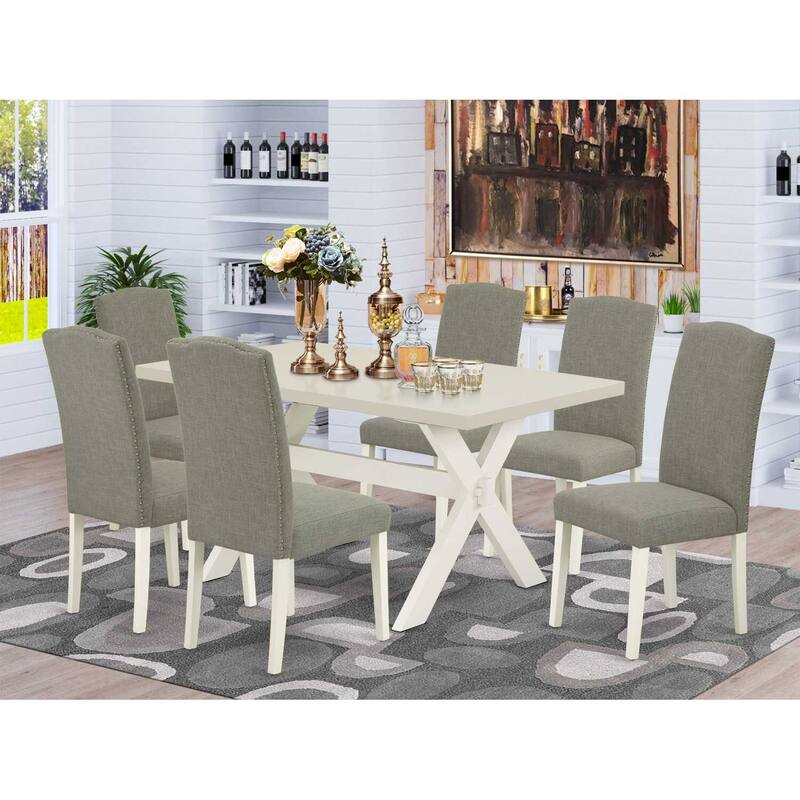 HomeStock 7-Pc Rectangle Natural Oak Finish Solid Wood Top Dining Table with 6-Chairs