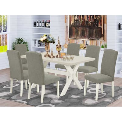 HomeStock 7-Pc Rectangle Natural Oak Finish Solid Wood Top Dining Table with 6-Chairs