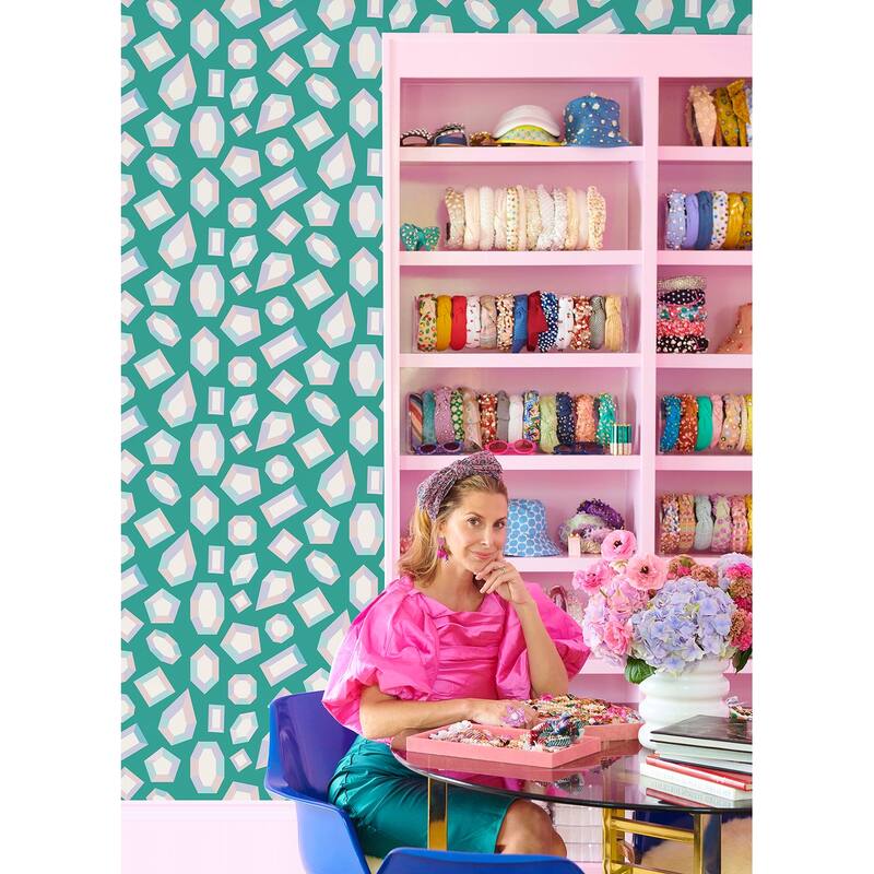 Lele Sadoughi Lele Gems Teal Peel & Stick Wallpaper