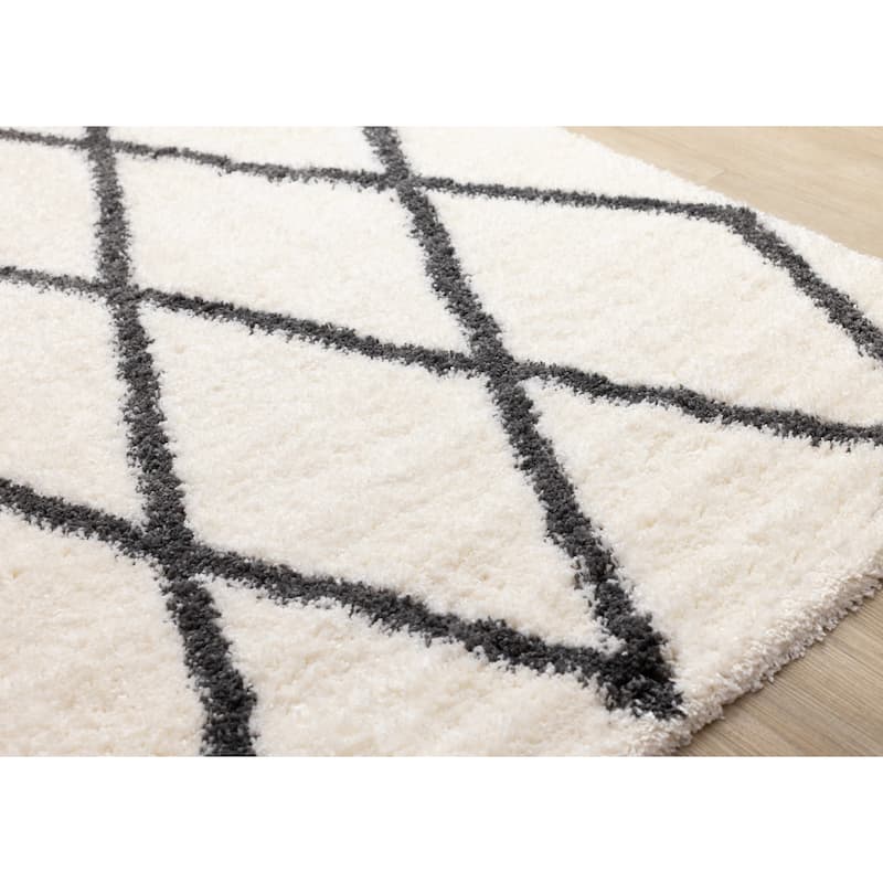 Fairmont Collection - Cream Grey Trellis Shag Area Rug