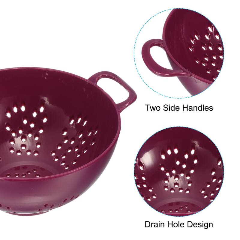Kitchen Drain Sieve Wash Rice Colander 3PCS, Plastic Washing Basket - Purple - 19cm x 14.8cm x 7.5cm