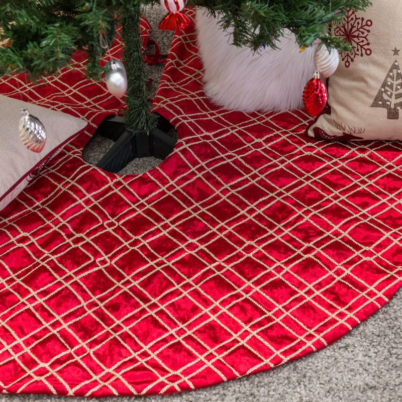 Homey Cozy Velvet Embroidered Christmas Tree Skirt