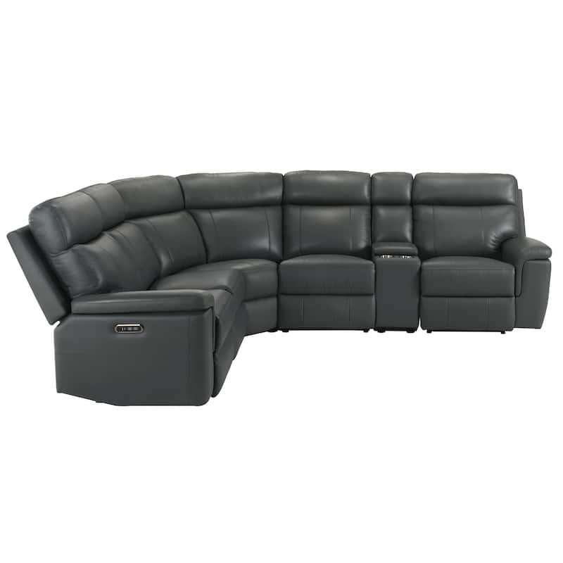 Furniture of America Joren Modern FSC Certified Leather Match Power Recline Sectional with Console and USB Port