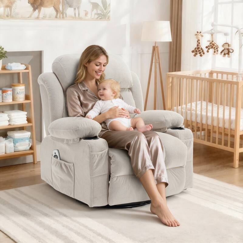 360 Degree Swinging Rotating Recliner - Beige