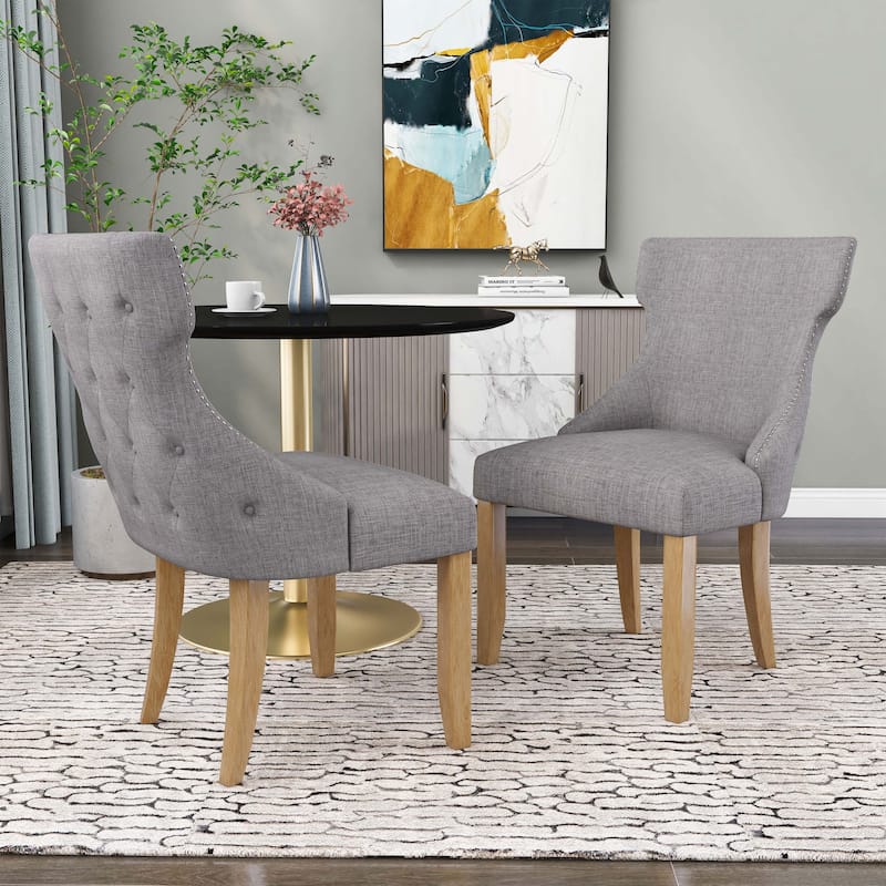 Gaji Contemporary Wood Tufted Wingback 2-Piece Side Chairs by Furniture of America - Light Grey