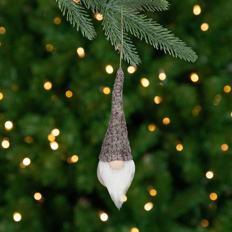8" Beige and White Hanging Gnome Christmas Ornament