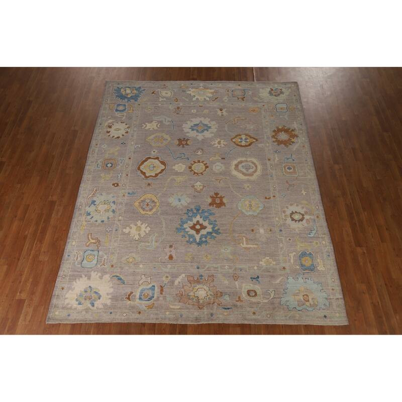 Hand Knotted Oriental 100% Wool Carpet Transitional All-Over Beige & Ivories Oushak Area Rug - 10' 2'' X 8' 0''