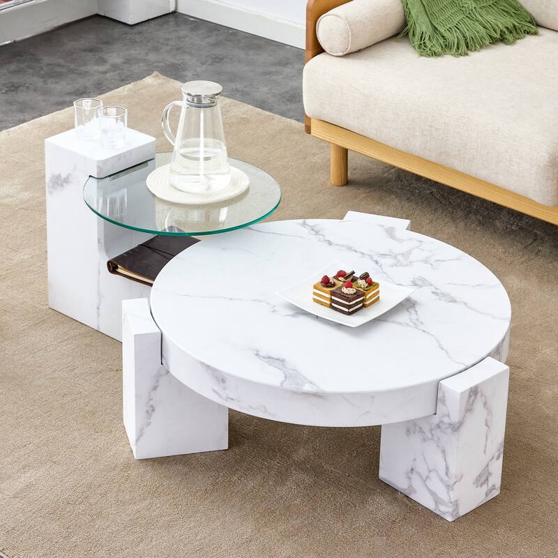 A modern, fashionable, and durable marble textured MDF coffee table with a side table