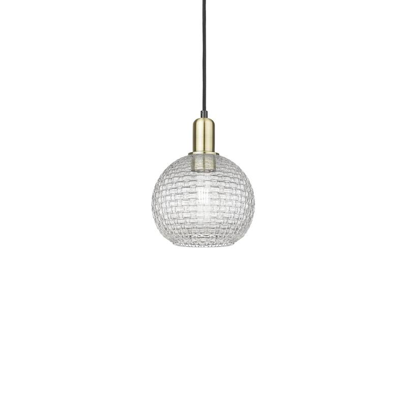 Innovations Lighting 716-1P-11-8 Athens Pendant Athens 8" Wide Mini - Black Antique Brass / Clear Basketweave