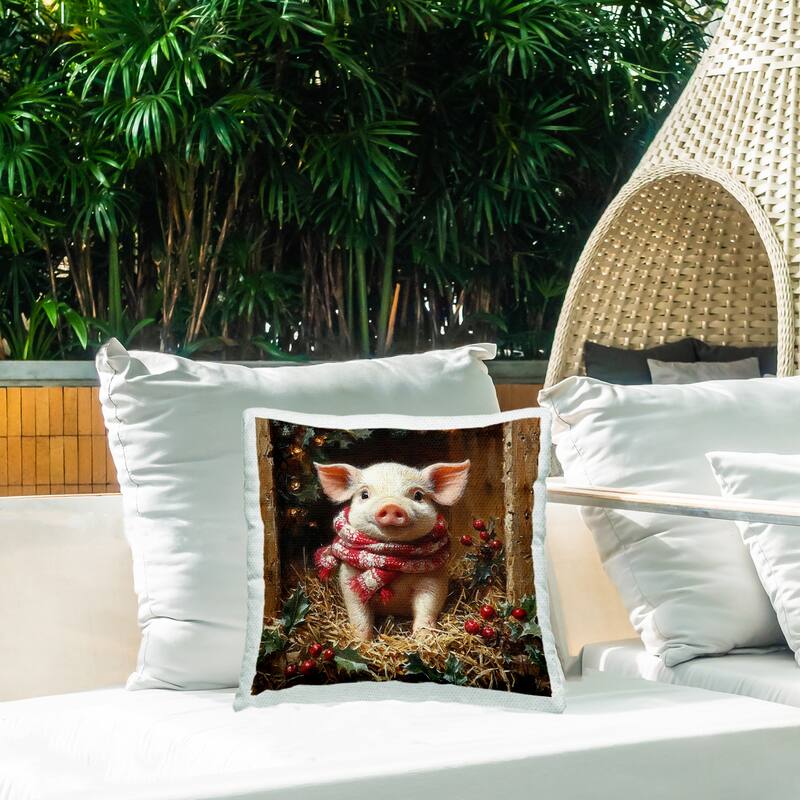 Stupell Pig with Holiday Garlands Printed Outdoor Throw Pillow Design by Riley B