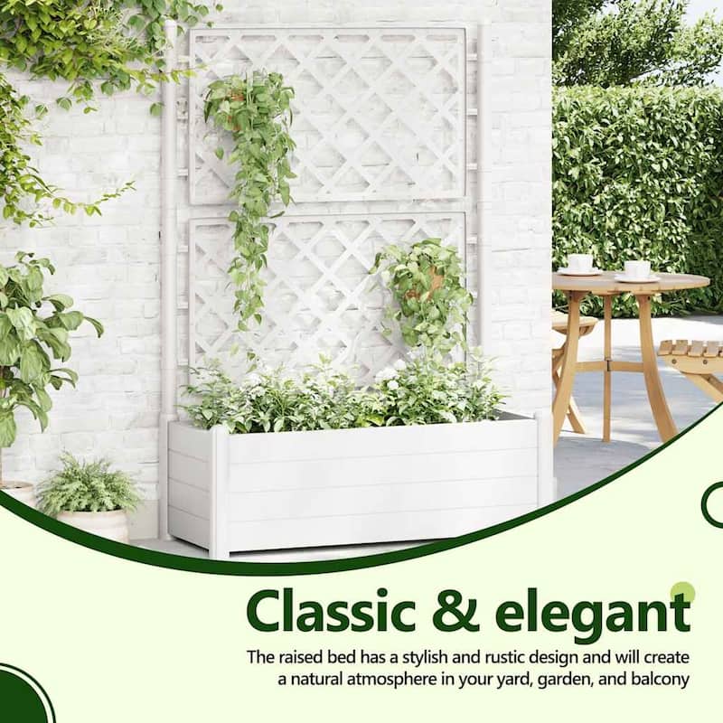 vidaXL Garden Raised Bed with Trellis, White, 39.4x16.9x55.9 Inches - 39.4"x16.9"x55.9"