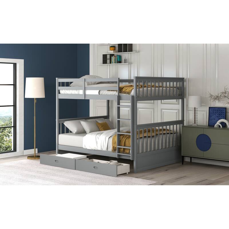 Full-Over-Full Bunk Bed with Storage Drawers and Ladder - Space-Saving Design