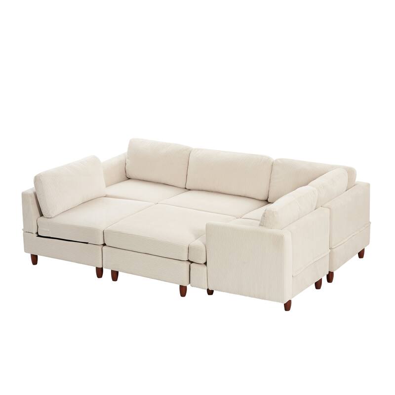 95.6" 6-Seater Modular Corduroy Sectional Sofa with Convertible Sleeper