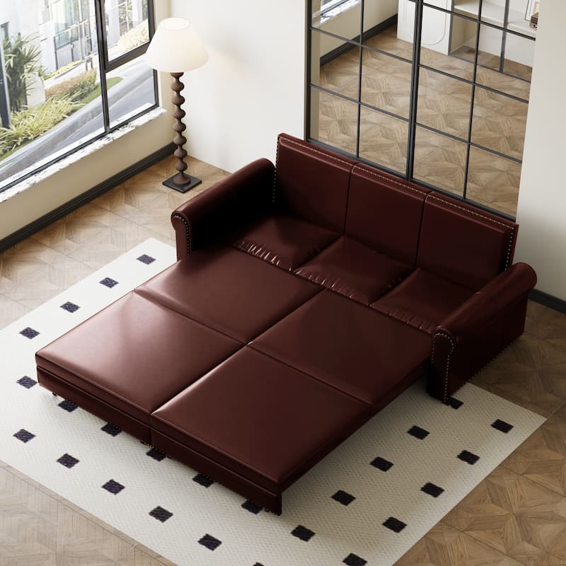 Homy Casa Faux Leather Pull-Out Sofa Bed, 2-in-1 Convert Sleeper Couch