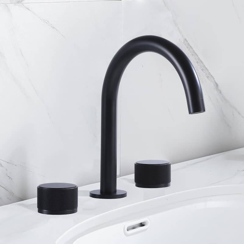 Modland Bathroom Faucet Widespread Matte Black Solid Brass 2-Knob Handle for Sink 3 Holes