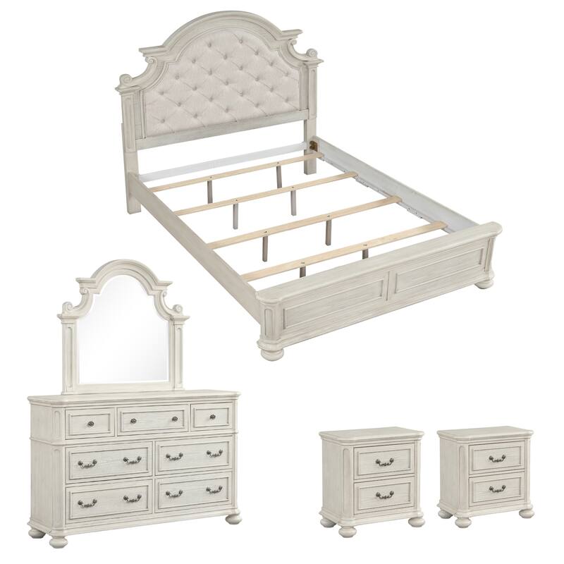 Roundhill Furniture Nelson French Traditional 5-Piece Bedroom Set, Antique White