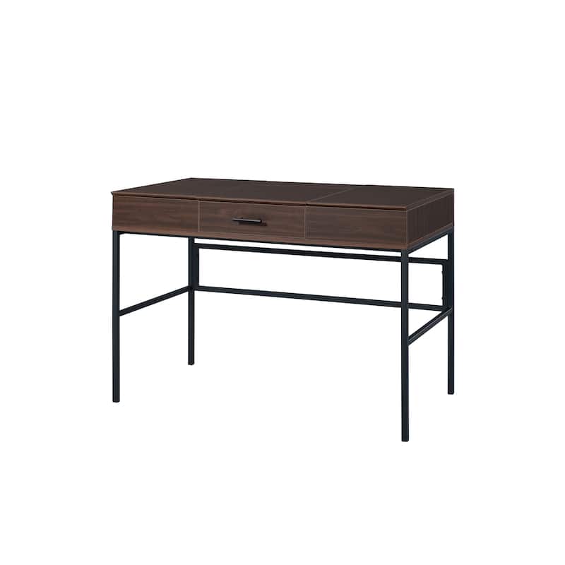 erster Oak and Black Writing Desk with USB Ports Modern Home Office Desk
