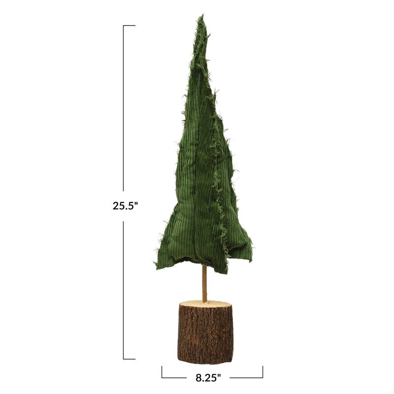 Raw-Edged Corduroy Tree with Wood Slice Base - 8.3"L x 8.3"W x 25.6"H