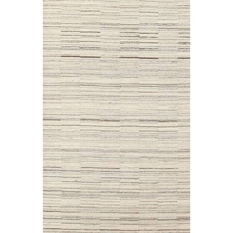 Wool Striped Oriental Contemporary Area Rug Hand-knotted Foyer Carpet - 5'0" x 7'10"
