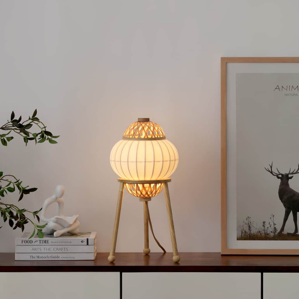 Hikari 1Wood Grain and Table Lamp for Living Room with Natural Shade Material Shade and E12 Bulb Not Included