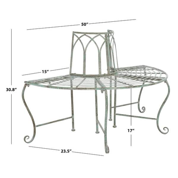 dimension image slide 0 of 4, SAFAVIEH Abia Victorian Wrought Iron 50-inch Outdoor Tree Bench. - 50 in. W x 24 in. D x 31 in. H