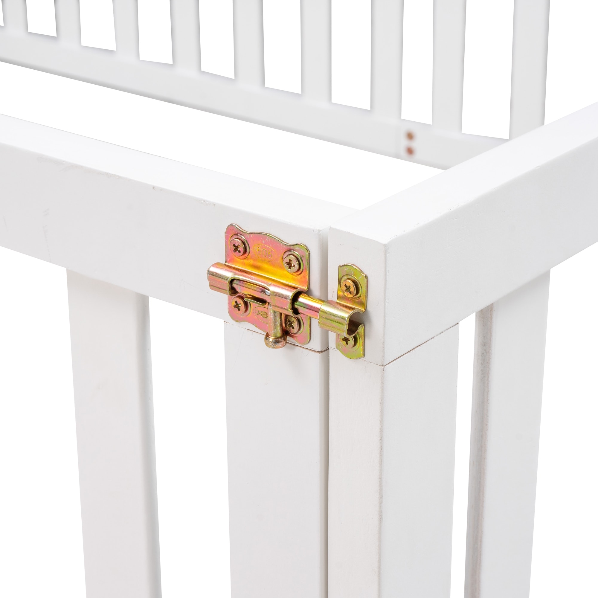 Full Size Solid Wood Floor Bed Frame with Fence and Door Slats