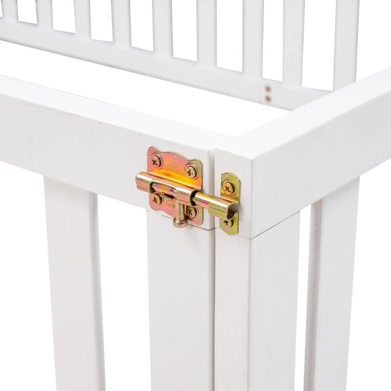 Versatile Wooden Floor Bed Frame without Slats, Solid Pinewood Kids Bed Frame with Fence and Door