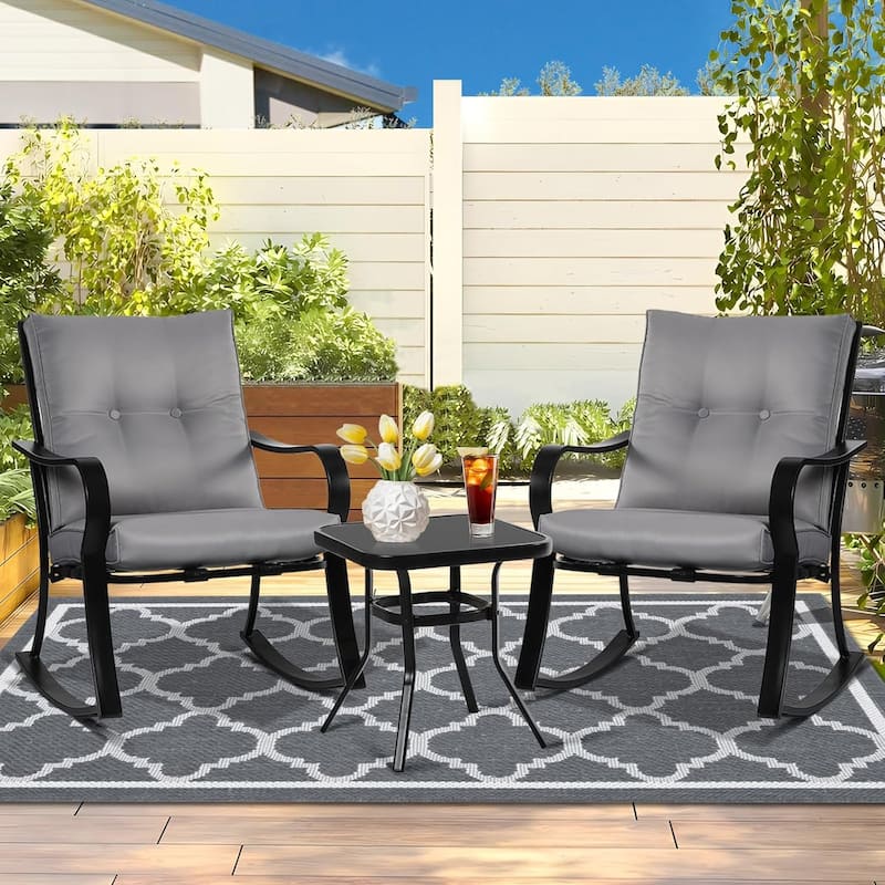 3-piece Outdoor Rocking Chair Chat Set with Side Table
