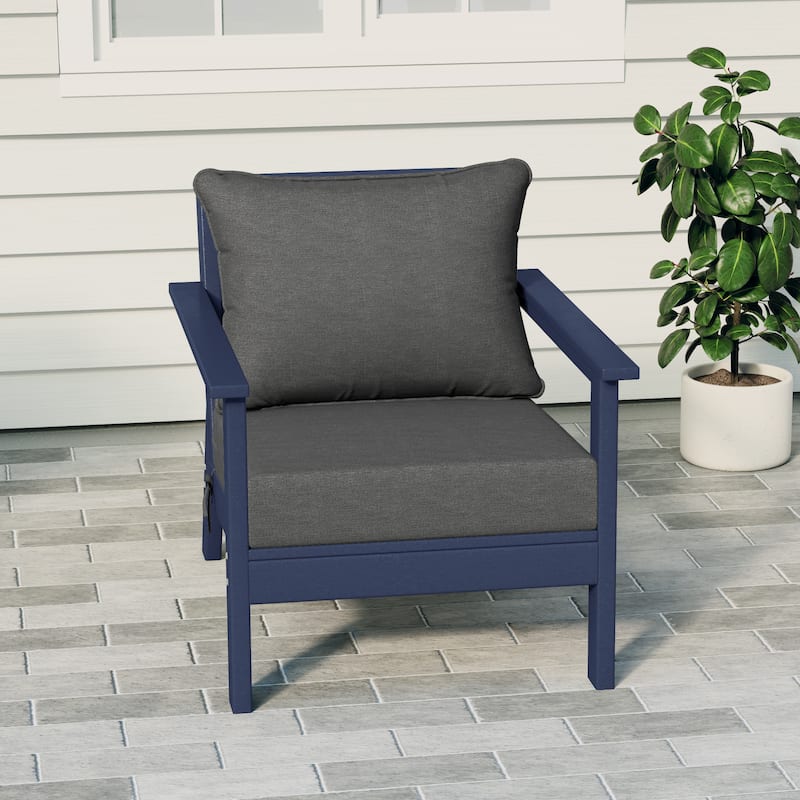 Birchwood All Weather HDPE Outdoor Patio Deep Seating Navy Blue Club Chair With Cushions (1-Piece)