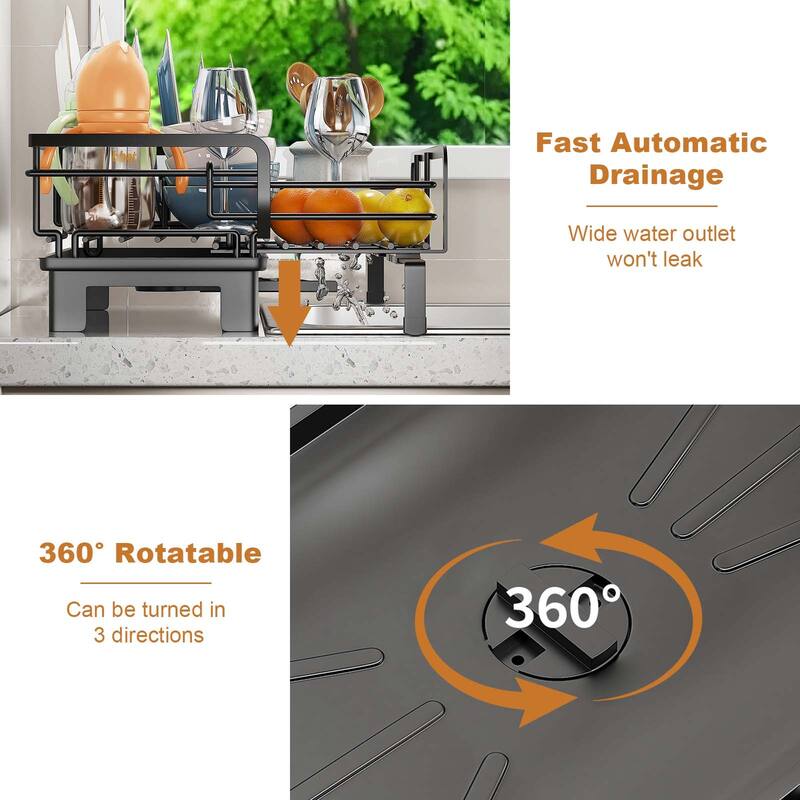 Dish Drying Rack, Expandable Dish Rack, Carbon Steel Dish Draine for Kitchen Counter