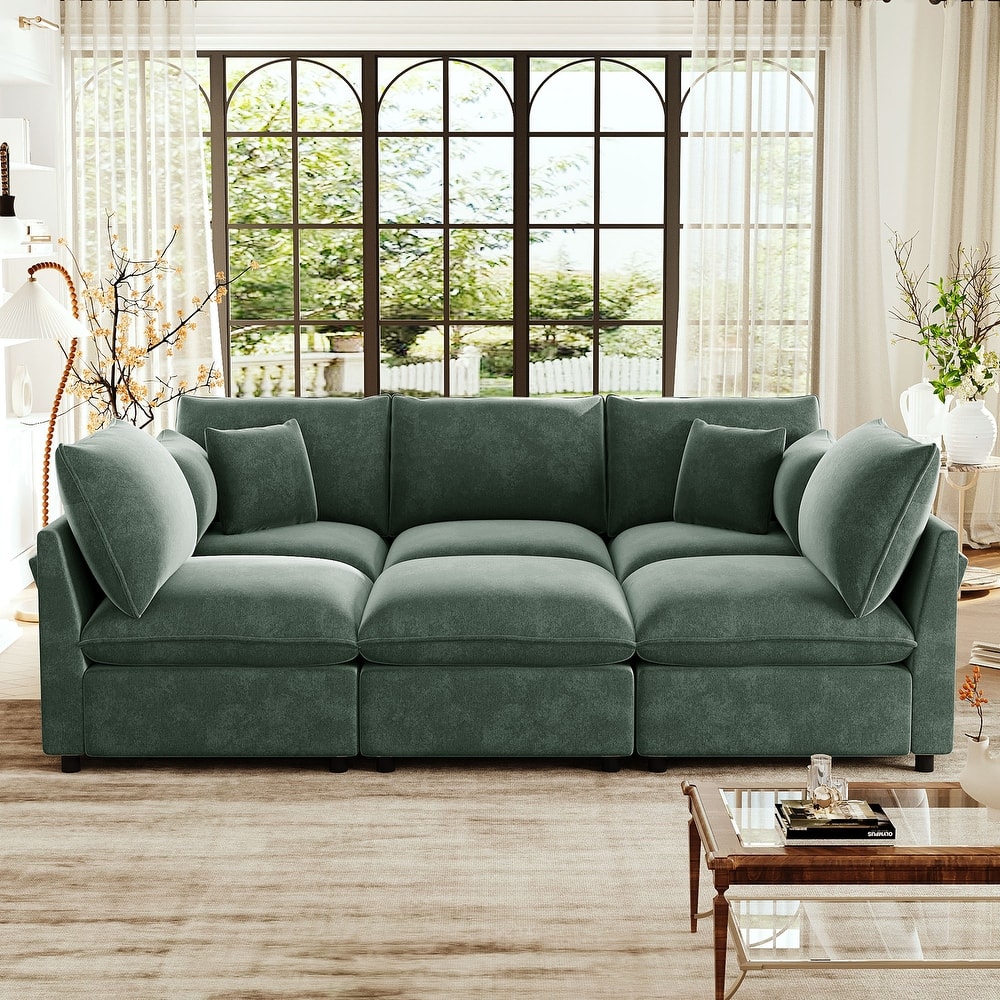 Roomfitters 94 Inch Modular U-Shaped Sectional Sofa with Movable Ottoman and Storage Armrests