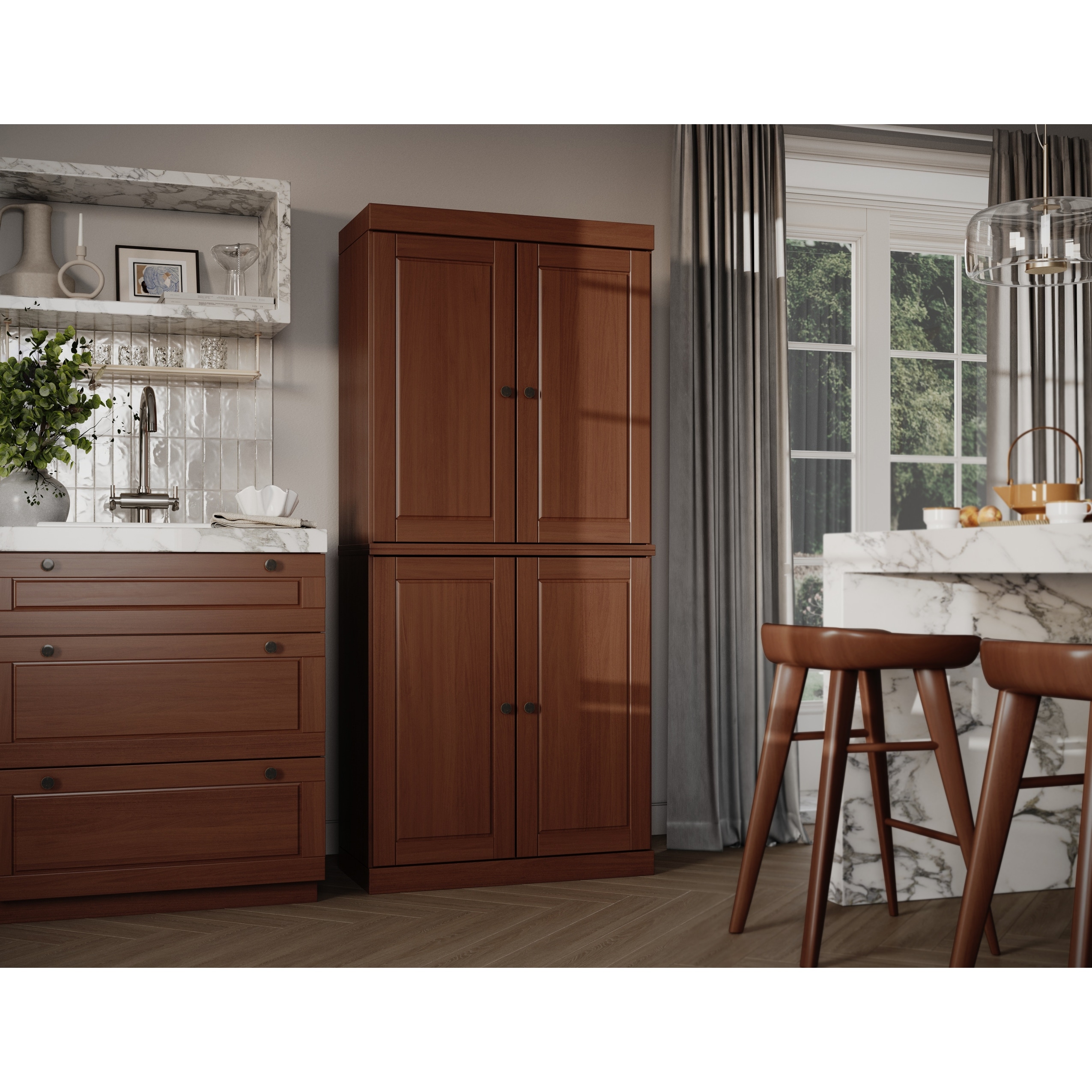 100% Solid Wood Modular Kitchen Pantry Cabinet with Solid Wood, Clear or Frosted Glass Doors by Palace Imports - 32