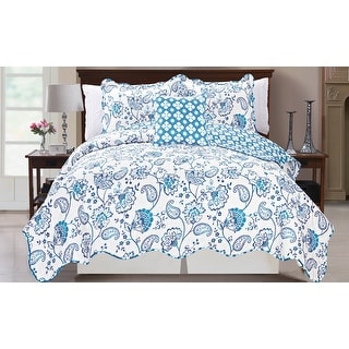 Printed Paisley Flower 4-piece Reversible Quilted Coverlet Set