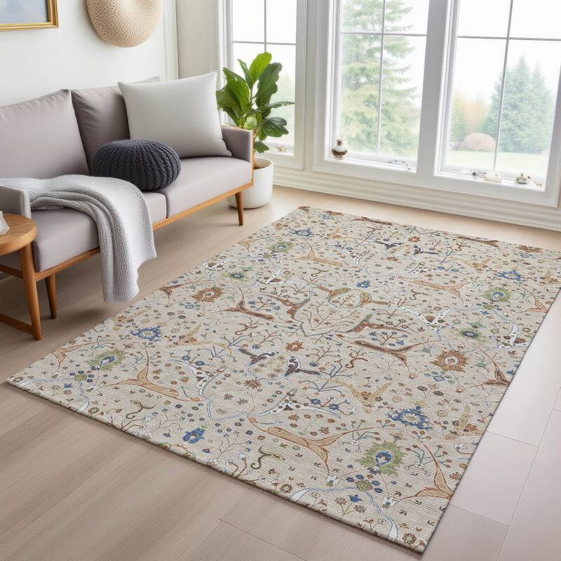 Machine Washable Indoor/ Outdoor Traditional Persian Chantille Rug