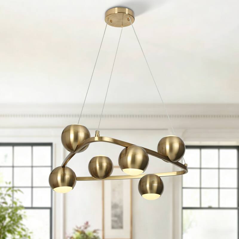 Modern Glam 6-Light Gold Brass LED Chandelier Metal Pendant Light with Dome Shades