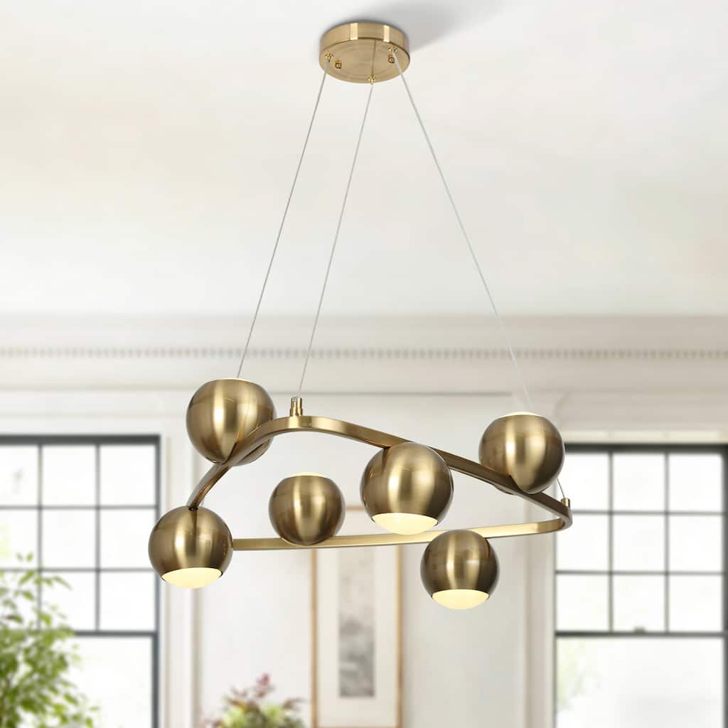 Modern Glam 6-Light Gold Brass LED Chandelier Metal Pendant Light with Dome Shades