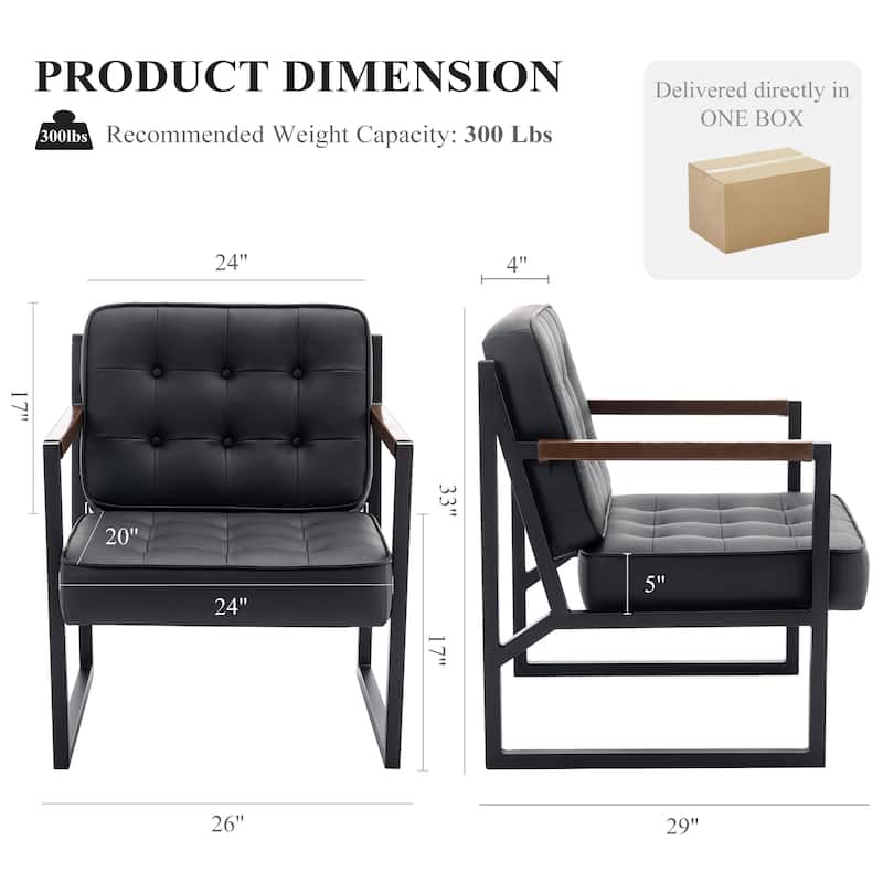 Leather Accent Chair, Accent Arm Chair Comfy Armchair with Metal Legs - Set of 1