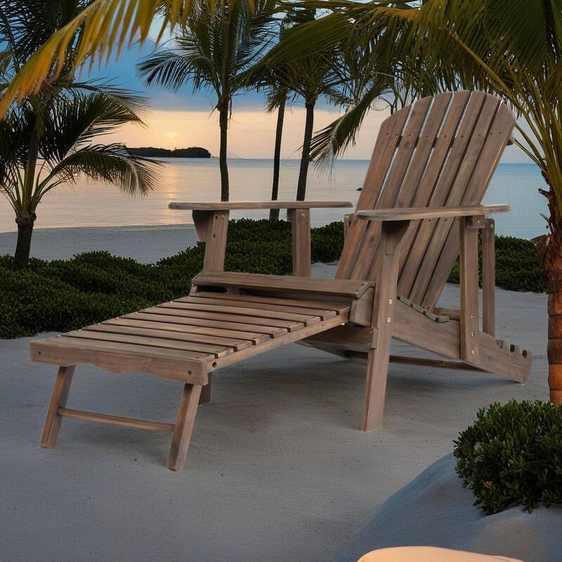 Rustic Outdoor Acacia Wood Foldable Adirondack Chairs with Expandable Footrest - Gray