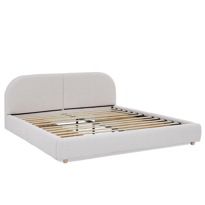 Fabric Upholstered Platform Bed Frame with Curved Headboard/4 Built-in Wheeled Storage Drawers/Sturdy Legs Support/Easy Assembly