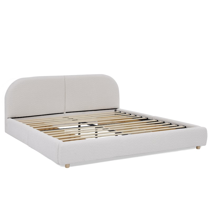 Stylish Curve-shaped Upholstered Platform Bed Frame Modern Minimalist Low Profile Bed with Curved Headboard Optional Storage Bed
