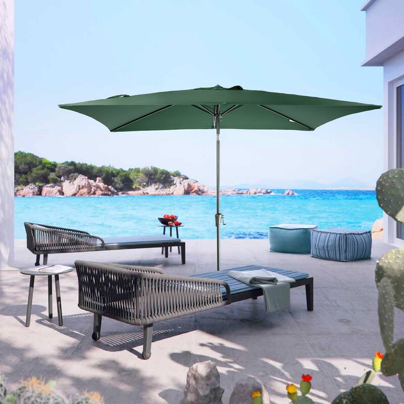 10' x 6.5' Patio Rectangular Market Umbrella with Crank and Tilt - Green