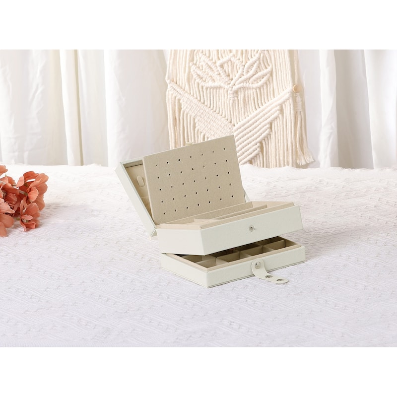 2 Layer Jewelry Box for Women Girls Birthday Gifts, PU Leather Jewelry Organizer Case Storage Display for Earring Necklace